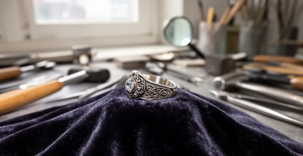 Bague personnalisée finie posée sur support présentation